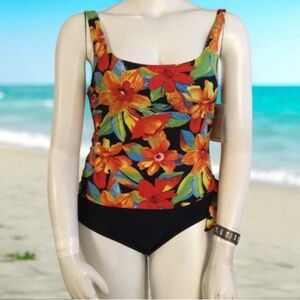 👛 2/$20 ISLAND PEARLS One Piece Black Tropical Swimsuit, 10